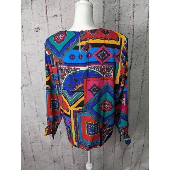 Jacqueline Ferrar Y2K Vintage Pop Art Blouse with Shoulder Pads- Size 12 L Large - Picture 3 of 7